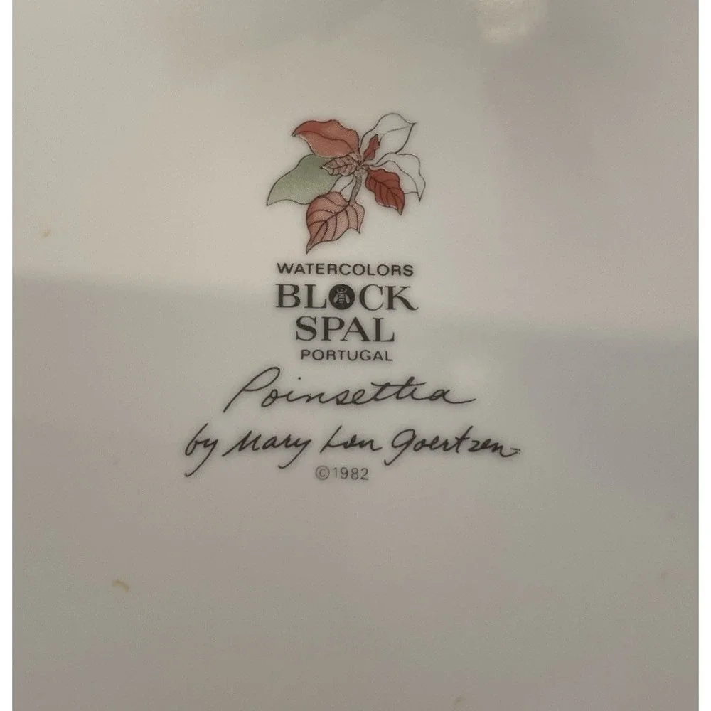 Block Spal Watercolors Poinsettia Dinner Plates Plate 1982 10.5